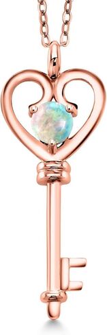 Gem Stone King 18K Rose Gold Plated Silver Heart Key Pendant Necklace For Women | Round 5MM | Gemstone Birthstone | Mom Wife Birthday Anniversary Graduation Gifts | With 18 Inch Silver Chain in Saudi Arabia