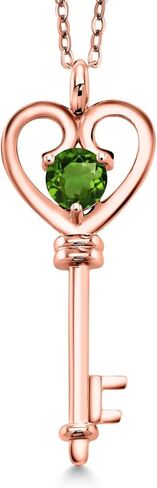 Gem Stone King 18K Rose Gold Plated Silver Heart Key Pendant Necklace For Women | Round 5MM | Gemstone Birthstone | Mom Wife Birthday Anniversary Graduation Gifts | With 18 Inch Silver Chain in Saudi Arabia