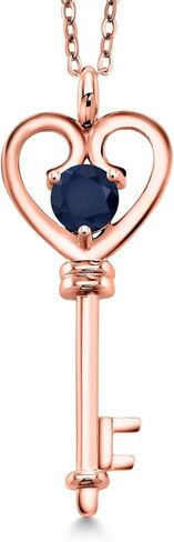 Gem Stone King 18K Rose Gold Plated Silver Heart Key Pendant Necklace For Women | Round 5MM | Gemstone Birthstone | Mom Wife Birthday Anniversary Graduation Gifts | With 18 Inch Silver Chain in Saudi Arabia