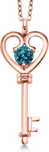 Gem Stone King 18K Rose Gold Plated Silver Heart Key Pendant Necklace For Women | Round 5MM | Gemstone Birthstone | Mom Wife Birthday Anniversary Graduation Gifts | With 18 Inch Silver Chain in Saudi Arabia