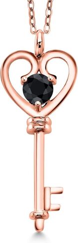Gem Stone King 18K Rose Gold Plated Silver Heart Key Pendant Necklace For Women | Round 5MM | Gemstone Birthstone | Mom Wife Birthday Anniversary Graduation Gifts | With 18 Inch Silver Chain in Saudi Arabia