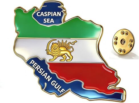 TEAMER Iran Map Brooch Pins Stainless Steel Persian Empire Map Brooch Lion & Sun Flag With Caspian Sea & Persian Gulf Brooch in Saudi Arabia