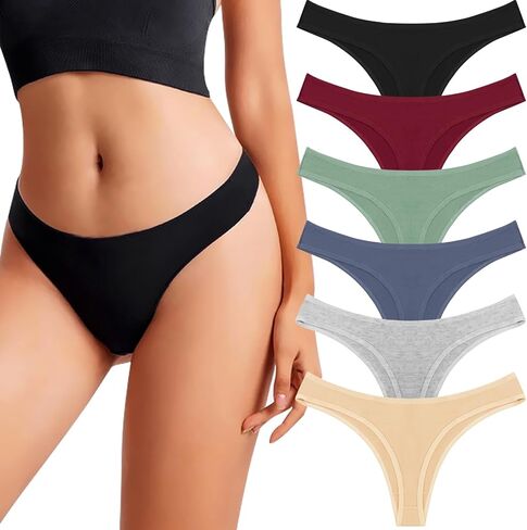 DRESHOW 6 Pack Women Underwear Thongs, Ladies Thong, Breathable Comfortable Cotton Panties Undies for Women Bikini Underwear in Kuwait