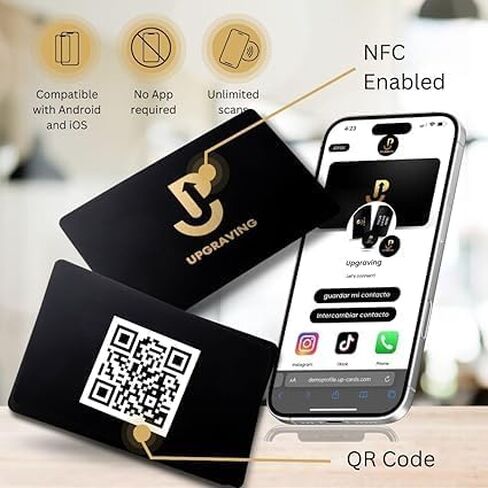 بطاقة عمل رقمية مع رمز الاستجابة السريعة والنقر لمشاركة تقنية NFC - متوافقة مع iPhone وAndroid - لا يلزم وجود تطبيق أو اشتراك (أسود) in Kuwait