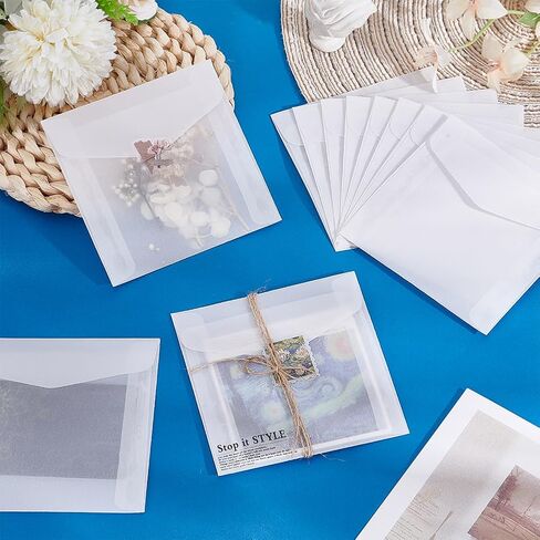 PH PandaHall 50pcs 3.9 x 3.9 inch Glassine Paper Envelopes, Translucent Paper Envelope Bag Square Invitation Envelopes Greeting Card Envelopes for Weddings Craft Photo Graduation Lottery Tickets in Saudi Arabia