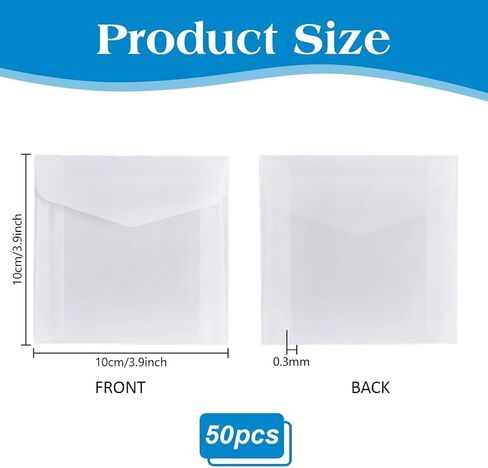 PH PandaHall 50pcs 3.9 x 3.9 inch Glassine Paper Envelopes, Translucent Paper Envelope Bag Square Invitation Envelopes Greeting Card Envelopes for Weddings Craft Photo Graduation Lottery Tickets in Saudi Arabia