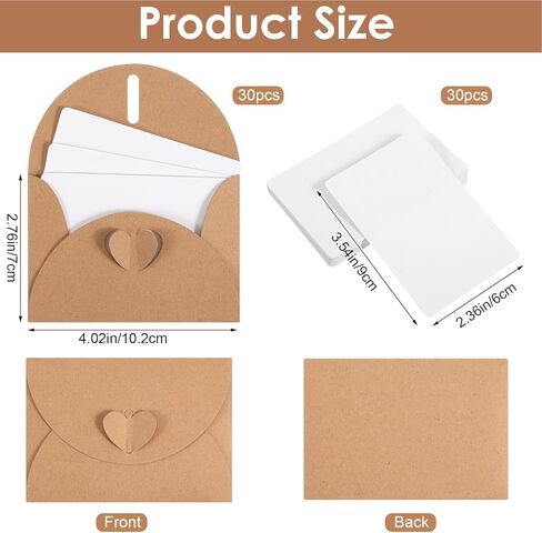 30 Pcs Mini Envelopes with Blank Cards, 4.02×2.76in Cute Envelopes with Heart Clasp, Paper Gift Card Holders, Tiny Envelope for Business Card, Weddings Favors, Greeting Cards in Saudi Arabia