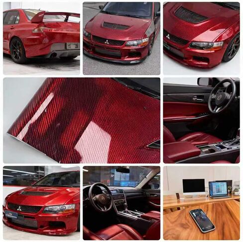 High Gloss Carbon Fiber Red Vinyl Wrap,Self Adhesive Vehicle Interior Exterior Stretchable Decal Sticker Film Sheet， Air Release Technology DIY Decoration Vinyl Wrap in Kuwait