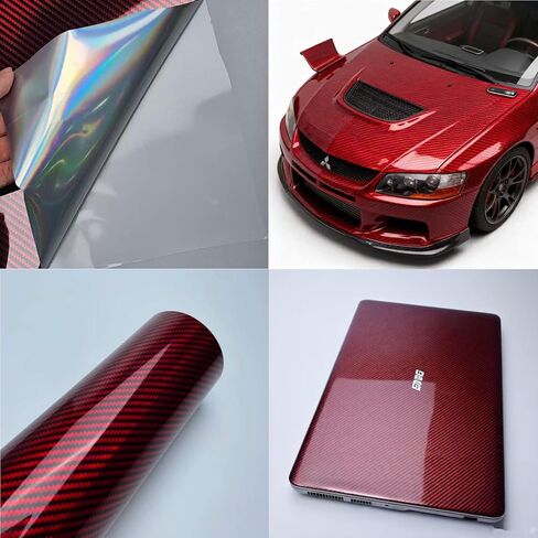 High Gloss Carbon Fiber Red Vinyl Wrap,Self Adhesive Vehicle Interior Exterior Stretchable Decal Sticker Film Sheet， Air Release Technology DIY Decoration Vinyl Wrap in Kuwait