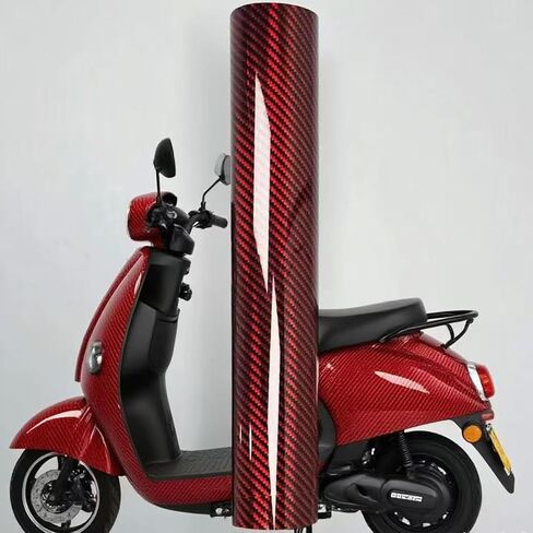 High Gloss Carbon Fiber Red Vinyl Wrap,Self Adhesive Vehicle Interior Exterior Stretchable Decal Sticker Film Sheet， Air Release Technology DIY Decoration Vinyl Wrap in Kuwait