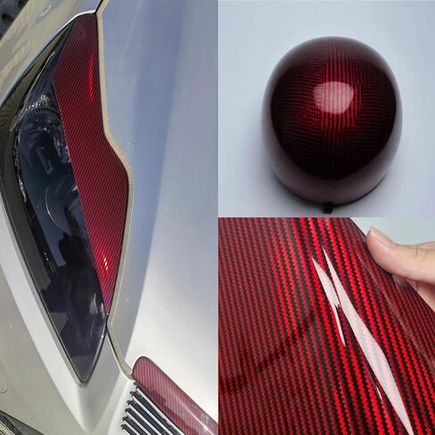 High Gloss Carbon Fiber Red Vinyl Wrap,Self Adhesive Vehicle Interior Exterior Stretchable Decal Sticker Film Sheet， Air Release Technology DIY Decoration Vinyl Wrap in Kuwait