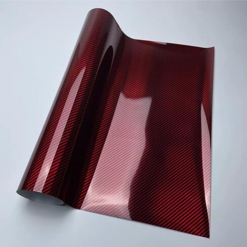 High Gloss Carbon Fiber Red Vinyl Wrap,Self Adhesive Vehicle Interior Exterior Stretchable Decal Sticker Film Sheet， Air Release Technology DIY Decoration Vinyl Wrap in Kuwait