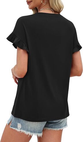 Womens Tops 2026 Casual Round Neck Ruffle Cap Sleeve Blouse Shirts Basic Tunic Top Summer Outfits in Saudi Arabia