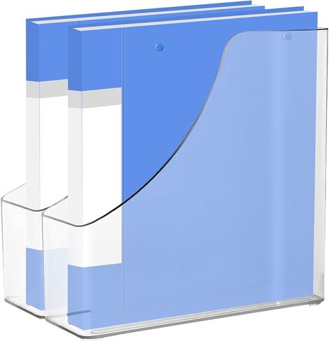 2 Pack Vertical File Holder Clear PET Desk Organizer and Storage Bins Holding for Magazines Binders Notebooks Envelopes File Organizer for Desk Multi-purpose Plastic Document Organizer Work Desktops in Kuwait