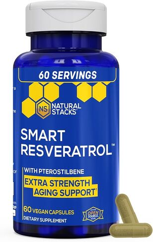 مكدسات طبيعية مكمل ريسفيراترول المضاد للأكسدة - ترانس-بتيروستيلبين 10 ملغ | قوة إضافية لدعم الشيخوخة مع مستخلص النبيذ الأحمر 200 مجم وترانس ريسفيراترول 250 مجم - 60 كبسولة ريسفيراترول in Kuwait