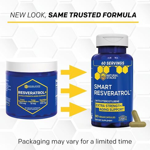 مكدسات طبيعية مكمل ريسفيراترول المضاد للأكسدة - ترانس-بتيروستيلبين 10 ملغ | قوة إضافية لدعم الشيخوخة مع مستخلص النبيذ الأحمر 200 مجم وترانس ريسفيراترول 250 مجم - 60 كبسولة ريسفيراترول in Kuwait