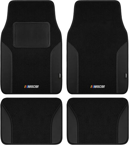 NASCAR Car Floor Mats, Carpet & Black Leather Design Car Mats, Universal-Fit All-Weather Car Floor Mats with Built-in Heel Pad & Anti-Slip Backing, Durable Odorless Automotive Interior Accessories in Saudi Arabia