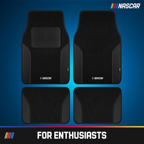 سجادات أرضية سيارة NASCAR، سجادات سيارة بتصميم السجاد والجلد الأسود، سجادات أرضية السيارة مناسبة لجميع الأحوال الجوية مع وسادة كعب مدمجة وظهر مضاد للانزلاق، ملحقات داخلية متينة عديمة الرائحة للسيارات in Kuwait