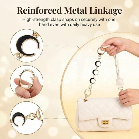 5 Piece Purse Extender Chain and Bow Keychain Kit, Pearl Handbag Strap Replacement with Heart Lobster Clasps, Decorative Bag Charms for Tote Shoulder Bags Clutch Accessories (Gold Black) in Kuwait