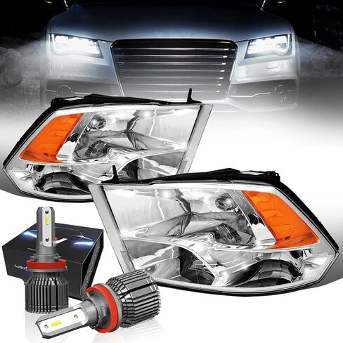 DNA MOTORING HL-OH-DR09QUA-BK-AM المصابيح الأمامية باللون الأسود الكهرماني المتوافقة مع 10-18 Ram 1500-5500، تناسب نماذج المصابيح الأمامية المزدوجة أو الرباعية in Saudi Arabia