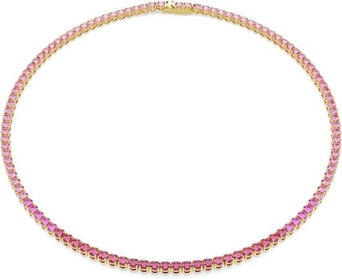 Swarovski Matrix Tennis necklace, Round cut, Pink, Gold-tone plated in Saudi Arabia