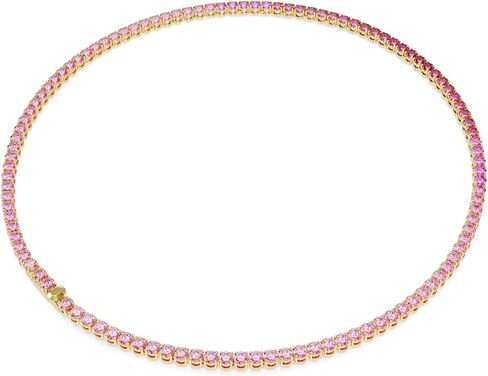 Swarovski Matrix Tennis necklace, Round cut, Pink, Gold-tone plated in Saudi Arabia