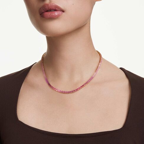 Swarovski Matrix Tennis necklace, Round cut, Pink, Gold-tone plated in Saudi Arabia