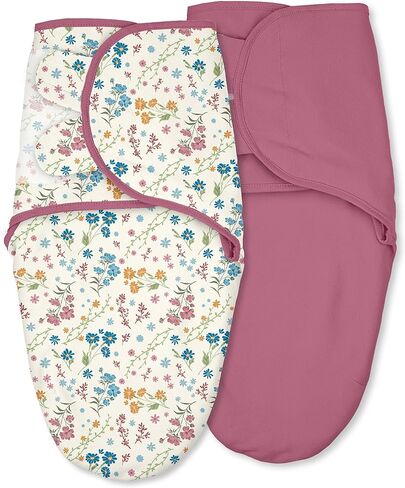 قماط الأطفال من القطن العضوي لحديثي الولادة، قماط فيلكرو ناعم ومريح لحديثي الولادة من عمر 0 ​​إلى 3 أشهر يساعد على تهدئة رد الفعل المفاجئ، عبوة من قطعتين من بطانيات قماط الحضانة الملتفة بأزهار الريف in Kuwait