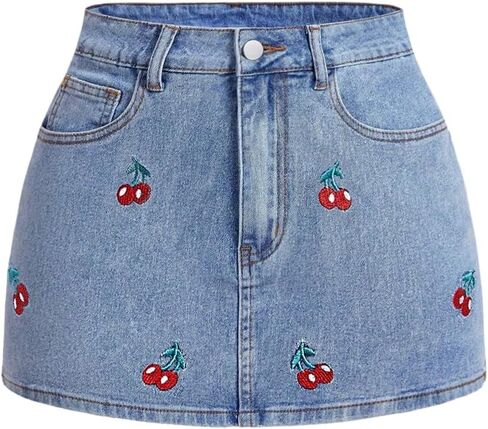 WDIRARA المرأة الكرز المطرزة القوس عقدة Bodycon الدنيم تنورة Y2k تمتد جان التنانير الصغيرة in Kuwait