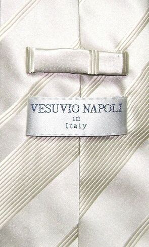 Vesuvio Napoli NeckTie Cream Off-White Woven Striped Design Men's Neck Tie in Saudi Arabia