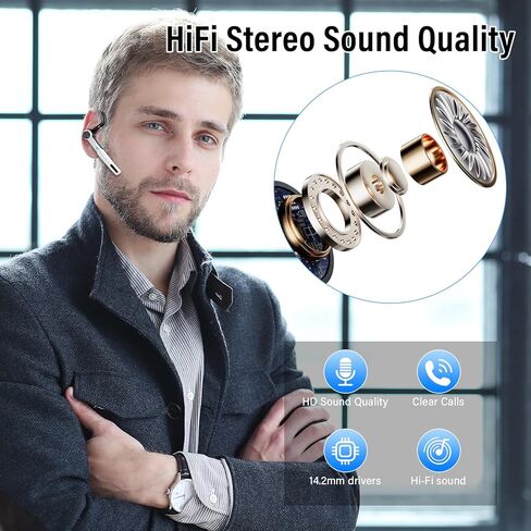 Bluetooth Headset, Wireless Headset with ENC Mic, 60H Talking Time Single-Ear Bluetooth Earpiece V5.3 with 400mAh Charging Case, IP7 Waterproof Hand-Free Headphones for iOS Android Cell Phones Golden in Kuwait