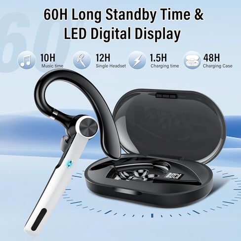 Bluetooth Headset, Wireless Headset with ENC Mic, 60H Talking Time Single-Ear Bluetooth Earpiece V5.3 with 400mAh Charging Case, IP7 Waterproof Hand-Free Headphones for iOS Android Cell Phones Golden in Kuwait