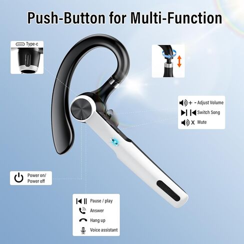 Bluetooth Headset, Wireless Headset with ENC Mic, 60H Talking Time Single-Ear Bluetooth Earpiece V5.3 with 400mAh Charging Case, IP7 Waterproof Hand-Free Headphones for iOS Android Cell Phones Golden in Kuwait