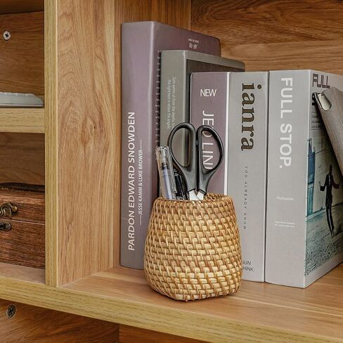 SHIDOW Handmade Rattan Pencil Holder, Wicker Pencil Holder, Tea Tools Holder, Tea Cup, Desk Cup Holder, Toothbrush Cup for Small Items, Office and home Desktop Organizer (Style B) in Kuwait