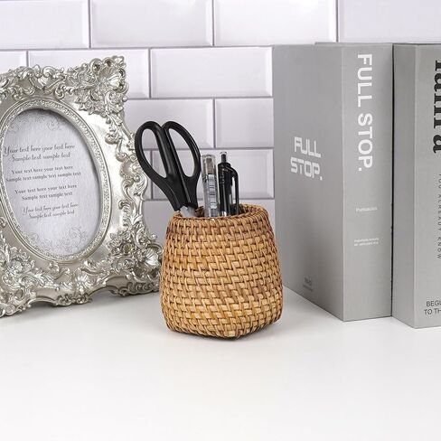 SHIDOW Handmade Rattan Pencil Holder, Wicker Pencil Holder, Tea Tools Holder, Tea Cup, Desk Cup Holder, Toothbrush Cup for Small Items, Office and home Desktop Organizer (Style B) in Kuwait