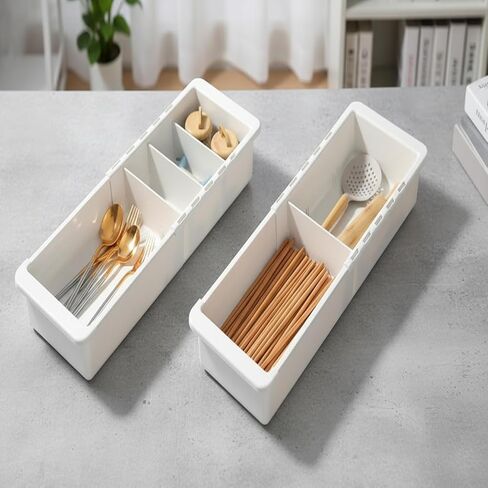 مكتب منظم للأدراج العميقة، منظم أدراج قابل للتعديل والتوسيع مع فواصل، صينية تخزين بلاستيكية بيضاء مقاس 18.11 بوصة للوازم المكتبية وأدوات المطبخ والأدراج غير المرغوب فيها والأدوات in Kuwait