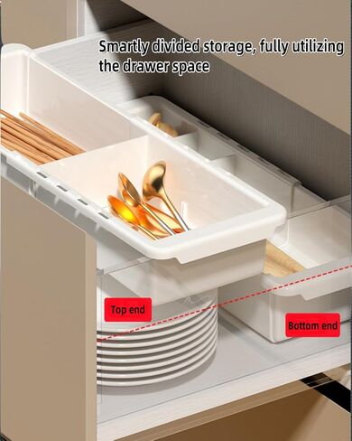مكتب منظم للأدراج العميقة، منظم أدراج قابل للتعديل والتوسيع مع فواصل، صينية تخزين بلاستيكية بيضاء مقاس 18.11 بوصة للوازم المكتبية وأدوات المطبخ والأدراج غير المرغوب فيها والأدوات in Kuwait
