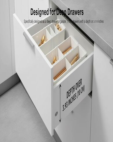 مكتب منظم للأدراج العميقة، منظم أدراج قابل للتعديل والتوسيع مع فواصل، صينية تخزين بلاستيكية بيضاء مقاس 18.11 بوصة للوازم المكتبية وأدوات المطبخ والأدراج غير المرغوب فيها والأدوات in Kuwait