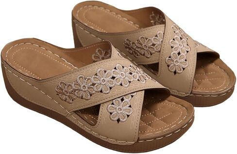 صنادل نسائية أنيقة صندل خشبي مستدير مفتوح عند الأصابع شرائح مجوفة للصيف والشاطئ أحذية بوهو مريحة صندل مسطح in Kuwait