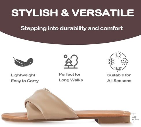 Women's Flat Sandals Round Open Toe Comfortable Fashion Cute Ladies Slides Sandals Women Dressy Summer Flat Leather Casual Fashion Beach Shoes Size 6-11 in Saudi Arabia