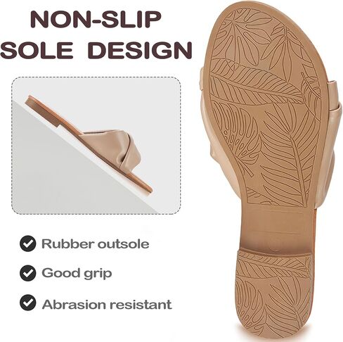 Women's Flat Sandals Round Open Toe Comfortable Fashion Cute Ladies Slides Sandals Women Dressy Summer Flat Leather Casual Fashion Beach Shoes Size 6-11 in Saudi Arabia