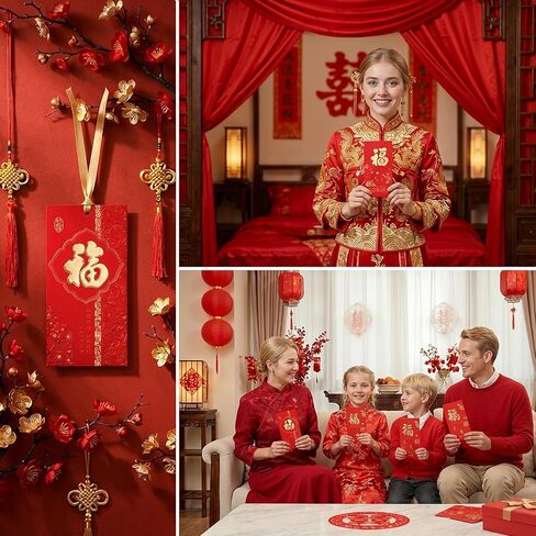 36pcs Chinese New Year Red Greeting Card, Red Envelopes Chinese New Year Decorations Embossed Bronzing Foil Reds Pocket Money Envelope Lucky Money Envelope with 6 Golden Patterns for Cash Gifts in Saudi Arabia