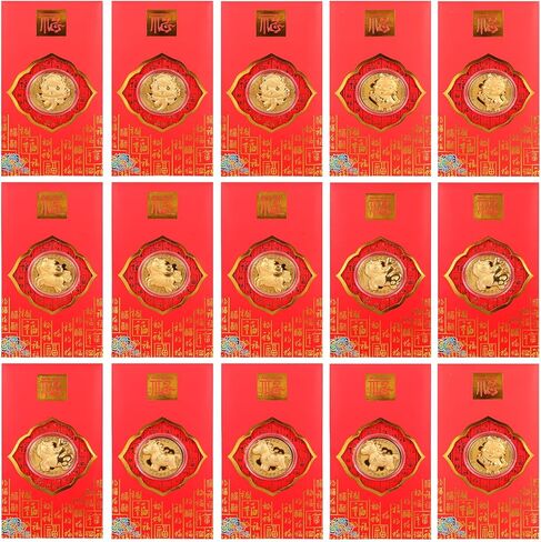 15 Set Chinese New Year Red Envelopes 2026 Horse Coins Chinese New Year Lucky Money Envelopes Hong Bao Zodiac Souvenir Coins for Spring Festival Health Wealth in Kuwait
