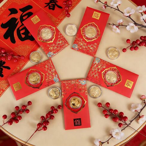 15 Set Chinese New Year Red Envelopes 2026 Horse Coins Chinese New Year Lucky Money Envelopes Hong Bao Zodiac Souvenir Coins for Spring Festival Health Wealth in Kuwait
