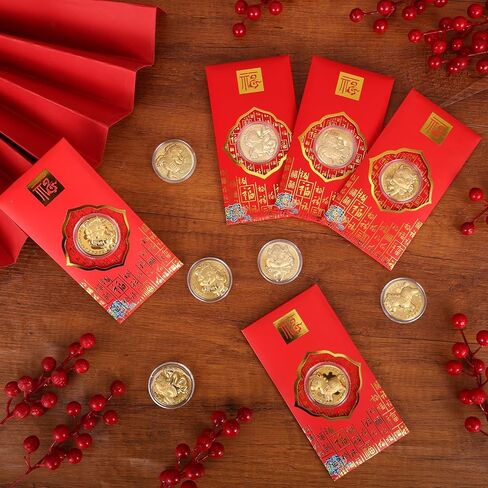 15 Set Chinese New Year Red Envelopes 2026 Horse Coins Chinese New Year Lucky Money Envelopes Hong Bao Zodiac Souvenir Coins for Spring Festival Health Wealth in Kuwait