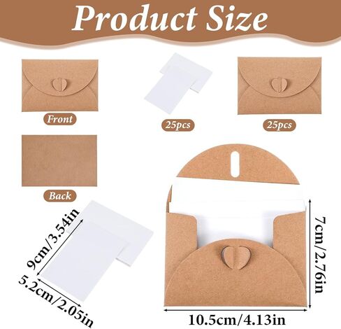 25 Pcs Mini Cards with Envelopes, Small Gift Card Envelopes with Heart Clasp Cute Envelopes Gift Card Holders for Business Cards Greeting Cards Wedding Favors (4.1 x 2.8 inch) in Saudi Arabia