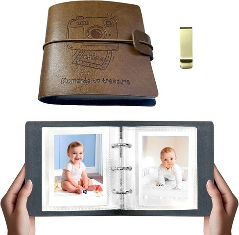 ألبوم صور صغير يحتوي على 100 جيب، كتاب صور بولارويد صغير لكاميرات Fujifilm Instax Mini & Polaroid Snap، مجلد حامل صور بحجم المحفظة لـ Z2300، طباعة عالية (بني) in Saudi Arabia
