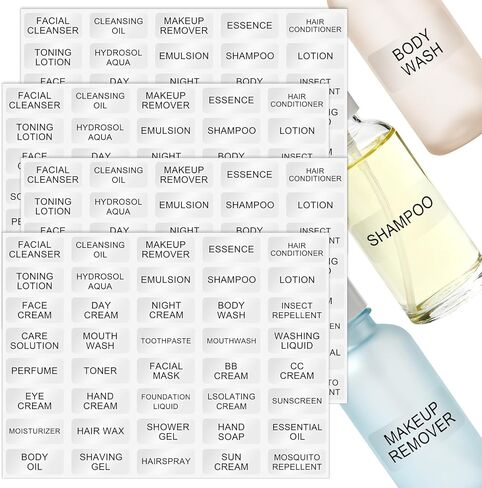 ملصقات أدوات الزينة للسفر مقاومة للماء 160 قطعة ملصقات شفافة لزجاجات السفر بحجم زجاجات مستحضرات التجميل وملصق الزجاجات القابلة لإعادة الملء لتنظيم الحمام in Kuwait