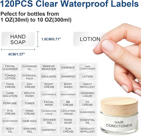 ملصقات أدوات الزينة للسفر مقاومة للماء 160 قطعة ملصقات شفافة لزجاجات السفر بحجم زجاجات مستحضرات التجميل وملصق الزجاجات القابلة لإعادة الملء لتنظيم الحمام in Kuwait