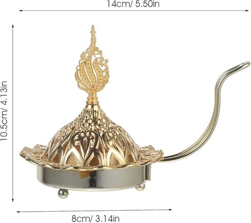 Vintage Arabic Incense Burner, Metal Incense Oud Burner Bakhoor Arabian Diffuser Frankincense Cone Charcoal - Stove Cover and Stove Bowl - Home Decoration Gold in Saudi Arabia